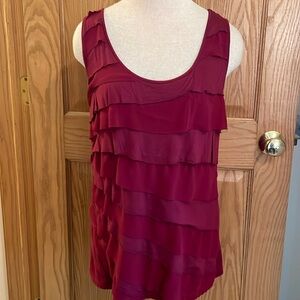 Relativity burgundy tank top with fabric layers on front